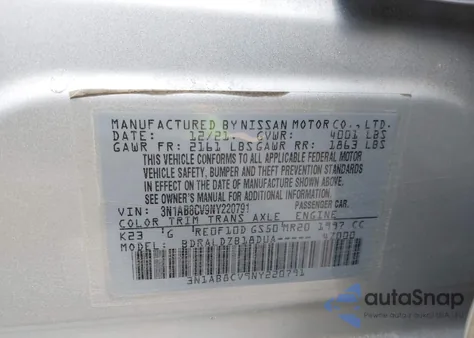 2022 Nissan Sentra Sv Xtronic Cvt z USA, uszkodzony, nr VIN 3N1AB8CV9NY220791